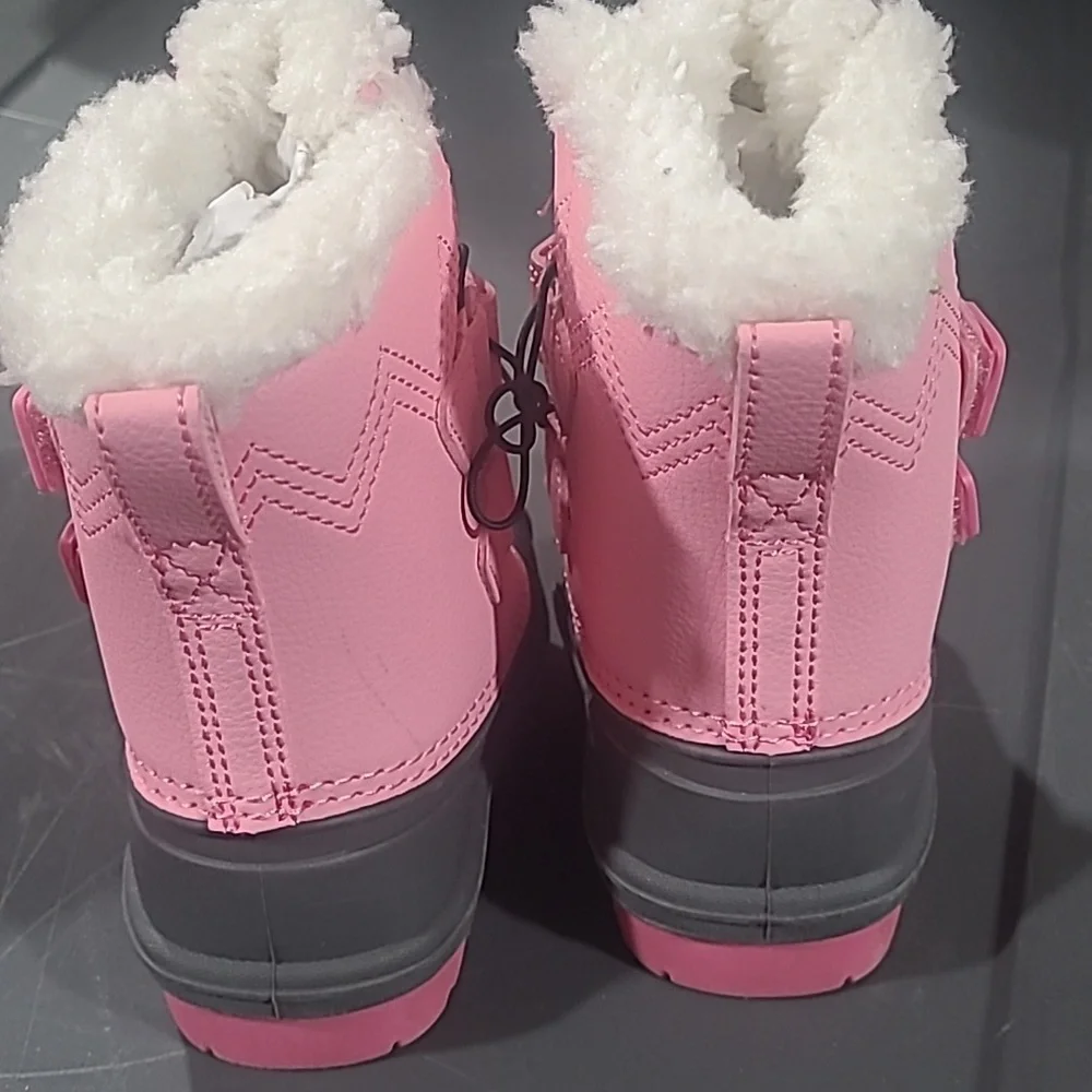 NWT! Cat & Jack Girls 5 Denver gray pink waterproof leather winter boot